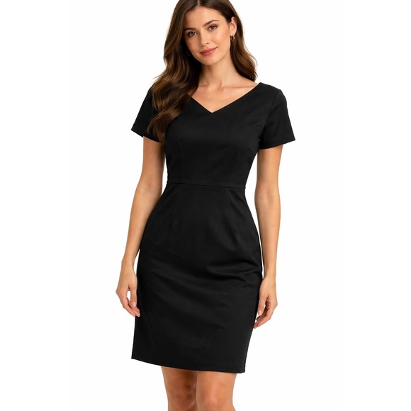 Piazza Sempione Dresses & Skirts - LaVia18‎ Piazza Sempione Black Virgin Wool V-Neck Sheath Dress Italy Size IT 48